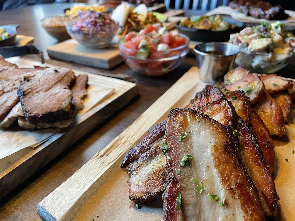 Smoked barbecue and sides at B-Side Social