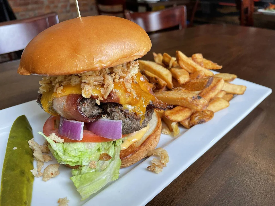 Burger and fries at The King George
