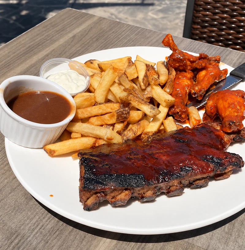 Wings, ribs and fries photographed at Southcote 53
